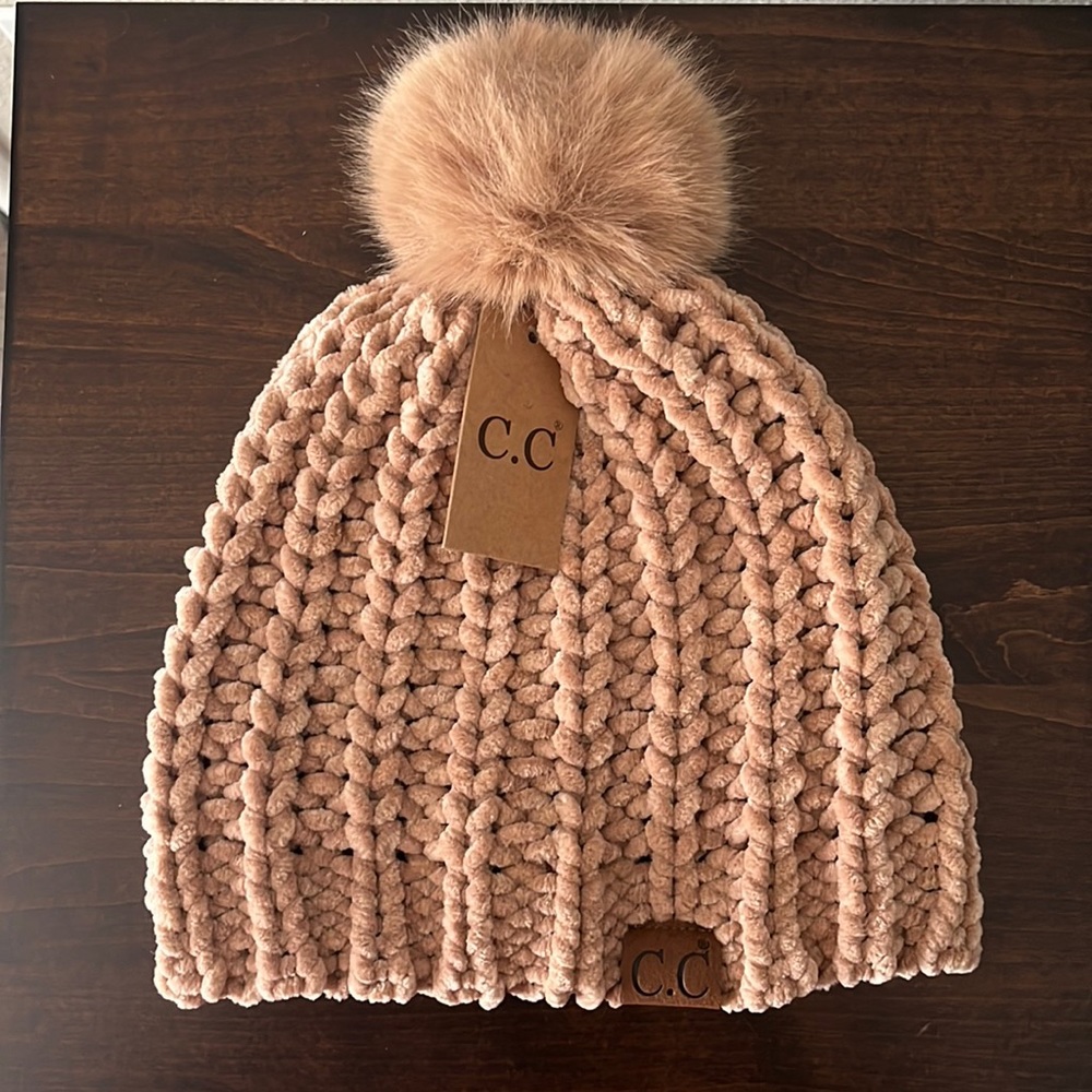 C.C Nude Pom Pom beanie hat